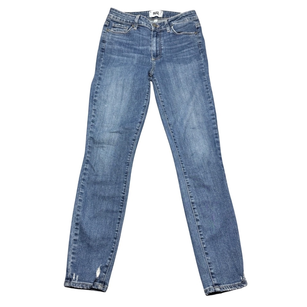 Paige Hoxton Ankle Jeans Distressed Hem Cotton Blend‎ Denim Blue Women's Size 27